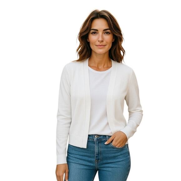 Cable & Gauge Cardigan Sweater Open Front White Size Large NWT - Picture 2 of 10